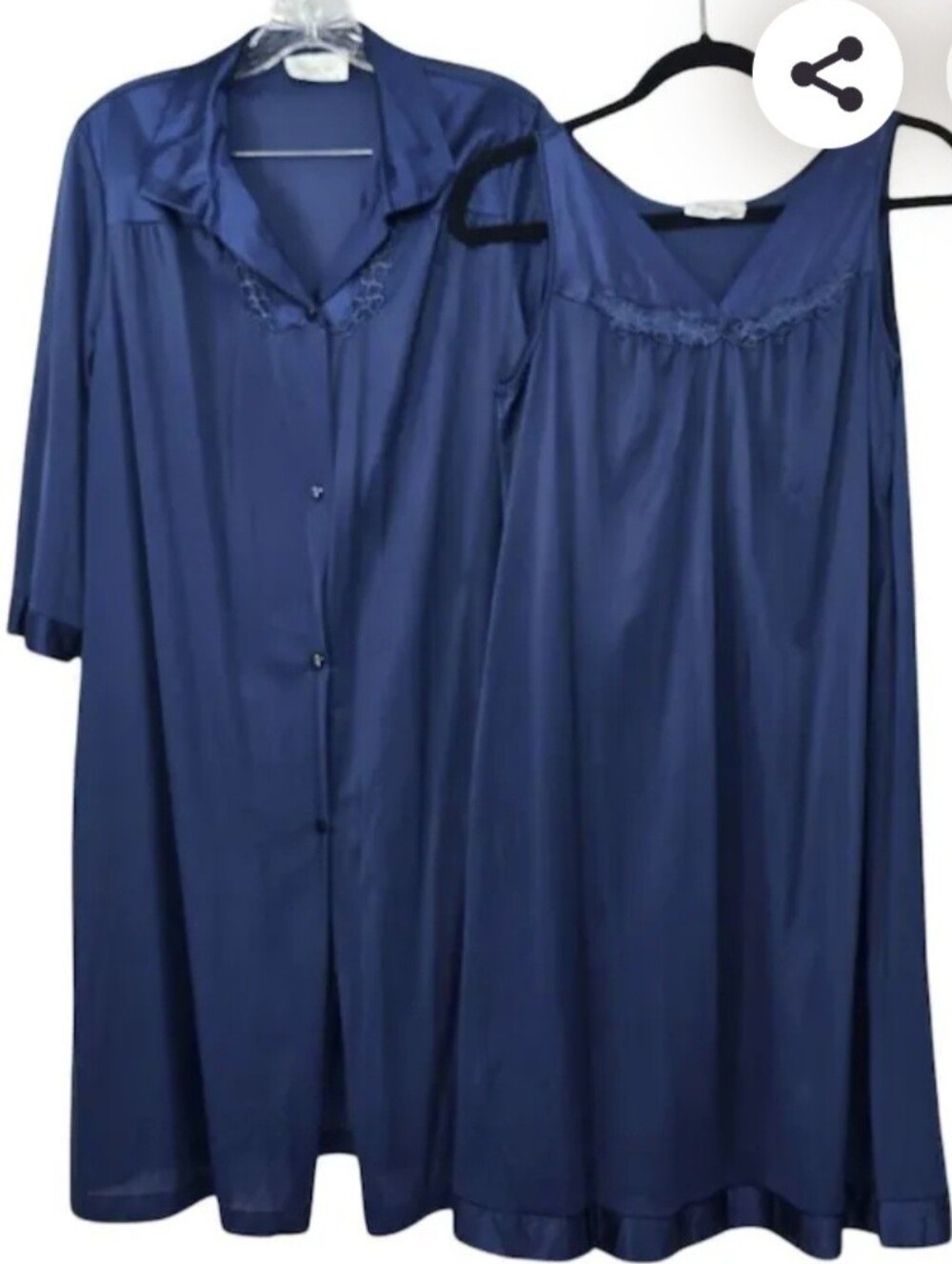 Vintage 2 Pice Robe And Long Nightgown Set Blue Lace 1970's